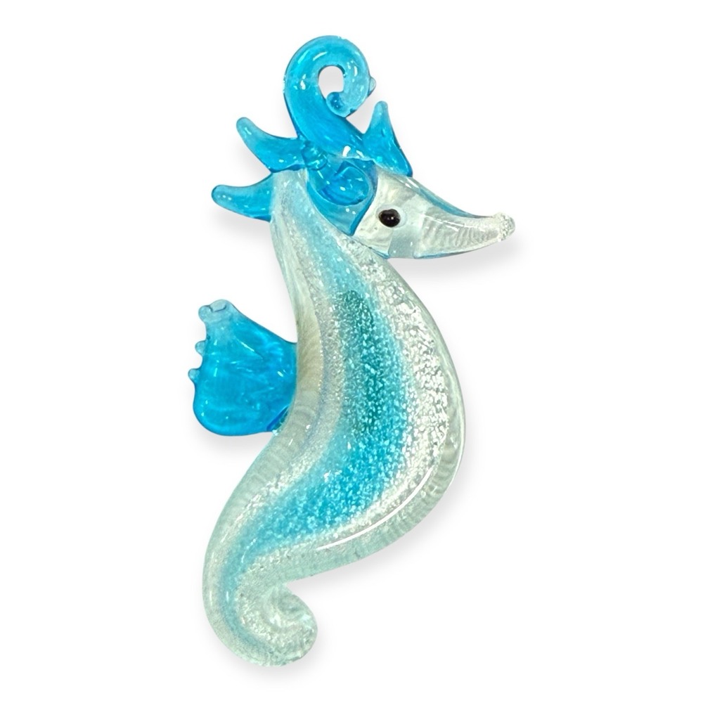 Silvestri Hand Blown Glass Seahorse Ornament Blue White Nautical 2.75"